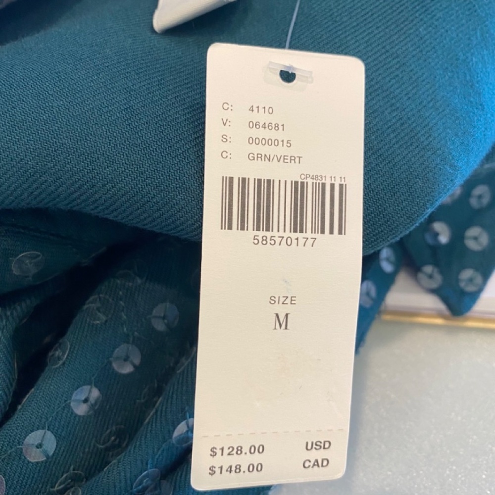 NWT!!  Anthropologie Teal Pilcro Sequined Sequin Button Up Top M - Picture 6 of 6
